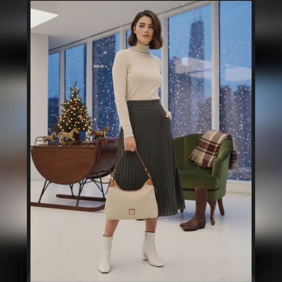 Dooney & Bourke Handbags - Dooney & Bourke Cream and Tan Suede women's handbag. Preppy and classic.